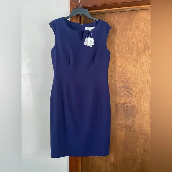 kasper blue dress Sleeveless Sheath Dress, Pebble Crepe